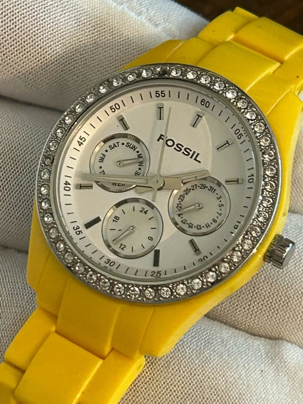 Fossil Yellow Band Watch with Crystal Bezel